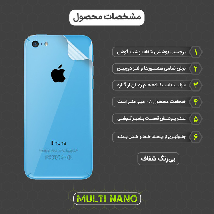 محافظ صفحه نمایش مولتی نانو مدل X-SFT مناسب برای گوشی موبایل اپل iPhone 5C به همراه محافظ پشت