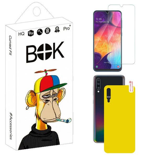 محافظ صفحه نمایش شیشه ای بوک مدل Clear مناسب برای گوشی موبایل سامسونگ Galaxy A50 / A50s / A30s به همراه محافظ پشت گوشی