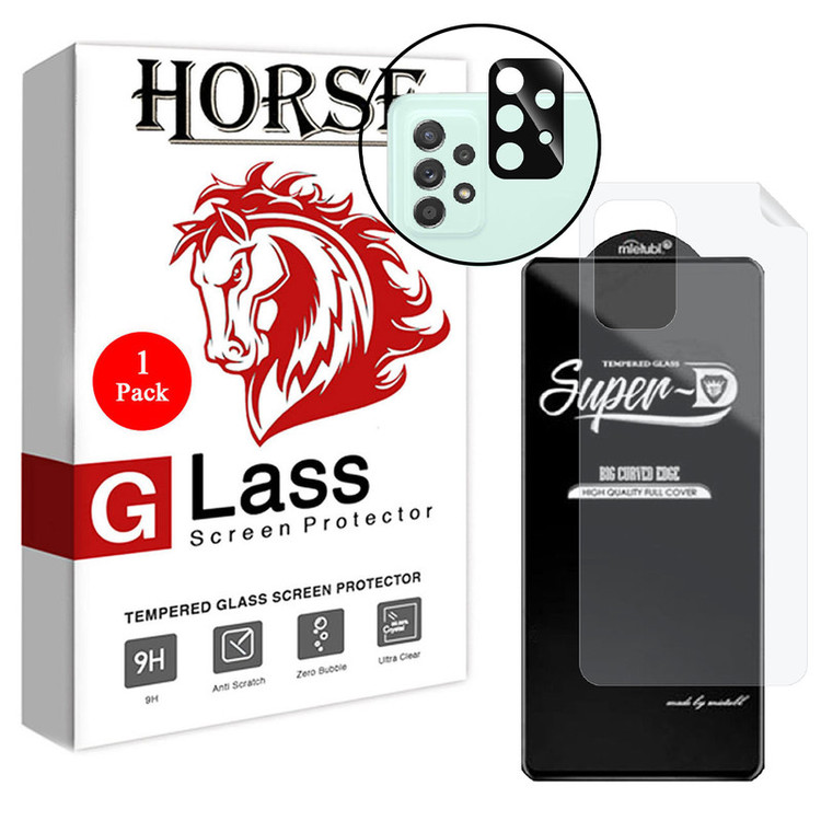 محافظ صفحه نمایش هورس مدل 3SNF-Glass مناسب برای گوشی موبایل سامسونگ Galaxy A72 4G به همراه محافظ پشت گوشی و محافظ لنز دوربین
