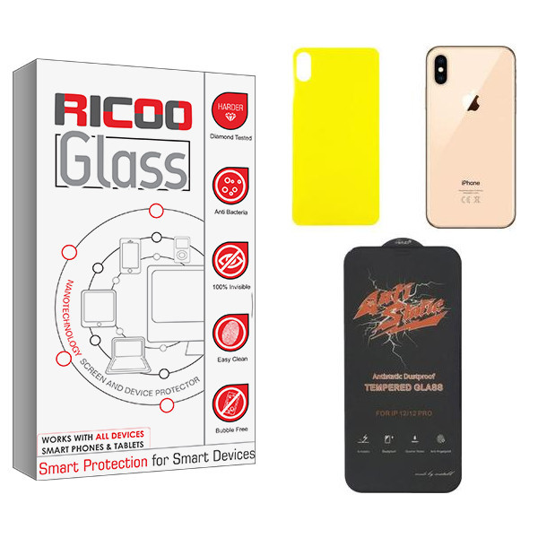محافظ صفحه نمایش ریکو مدل Ricoo ANTI-STATIC مناسب برای گوشی موبایل اپل iPhone XS MAX به همراه محافظ پشت گوشی