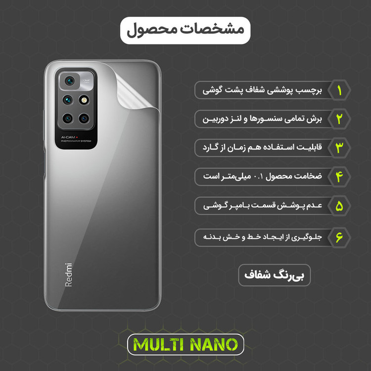 محافظ صفحه نمایش مولتی نانو مدل X-SFT مناسب برای گوشی موبایل شیائومی Redmi 10 به همراه محافظ پشت