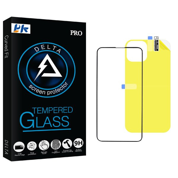 محافظ صفحه نمایش شیشه ای پی کی مدل Delta مناسب برای گوشی موبایل اپل iPhone 13 pro Max به همراه محافظ پشت گوشی