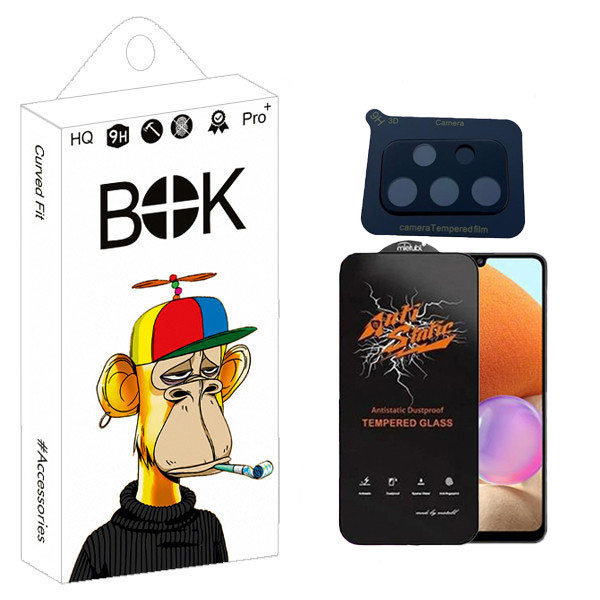 محافظ صفحه نمایش بوک مدل Antistatic Guard مناسب برای گوشی موبایل سامسونگ Galaxy A32 به همراه محافظ لنز دوربین 3D