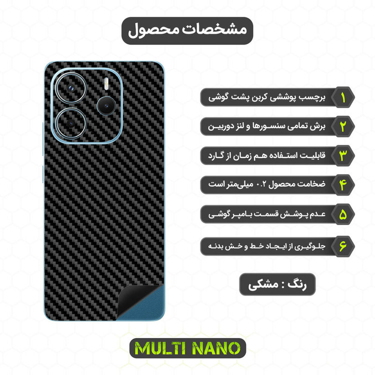 برچسب پوششی مولتی نانو طرح کربن مدل X-F1C مناسب برای گوشی موبایل شیائومی Redmi Note 14 4G