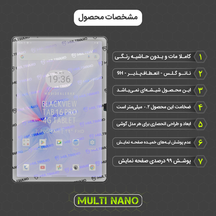 محافظ صفحه نمایش مات مولتی نانو مدل X-S1M مناسب برای تبلت بلک ویو Tab 16 11 inch