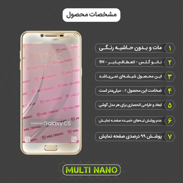 محافظ صفحه نمایش مات مولتی نانو مدل X-S1M مناسب برای گوشی موبایل سامسونگ Galaxy C5