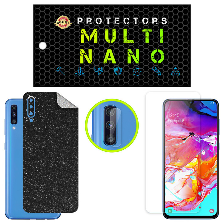 محافظ صفحه نمایش مولتی نانو مدل X-SLFG مناسب برای گوشی موبایل سامسونگ Galaxy A70 به همراه برچسب پوششی پشت و محافظ لنز دوربین
