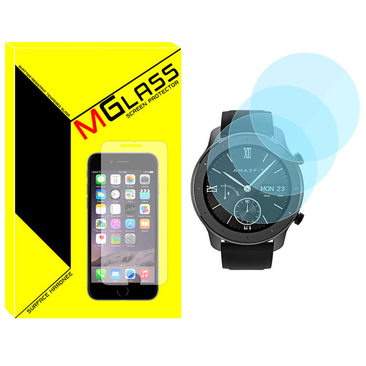 محافظ صفحه نمایش شیشهای امگلس مدل Glass-MG مناسب برای ساعت هوشمند امیزفیت GTR 42mm بسته سه عددی