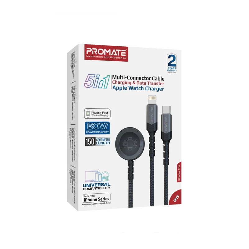 کابل تبدیل USB-C به USB-C/ پد شارژ اپل واچ/ لایتنینگ پرومیت مدل ICHARGE-TRIO طول 1.5 متر