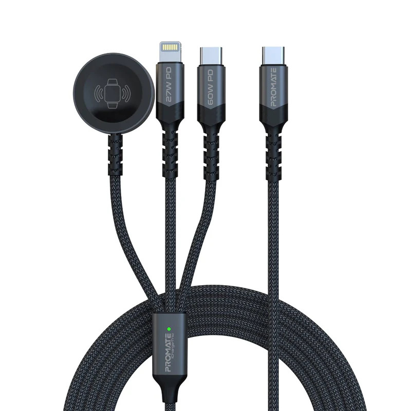 کابل تبدیل USB-C به USB-C/ پد شارژ اپل واچ/ لایتنینگ پرومیت مدل ICHARGE-TRIO طول 1.5 متر