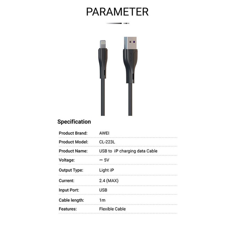 کابل تبدیل USB به لایتنینگ اوی مدل CL-223L طول 1 متر