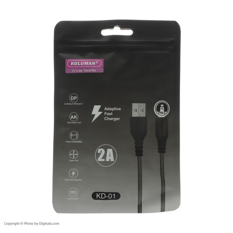 کابل تبدیل USB به USB-c کلومن مدل KD-01 طول 1 متر