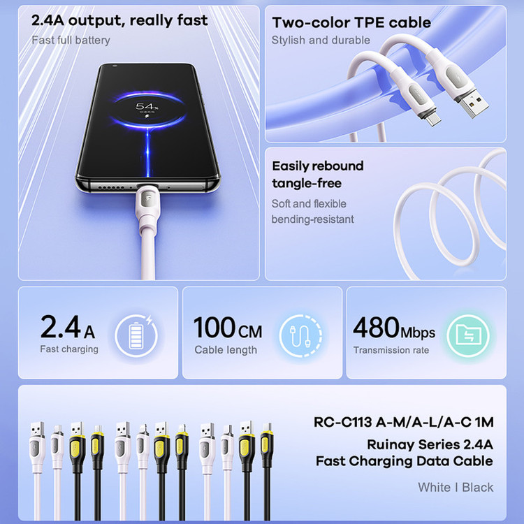 کابل تبدیل USB به USB-C ریمکس مدل Data-Charge TPE طول 1 متر