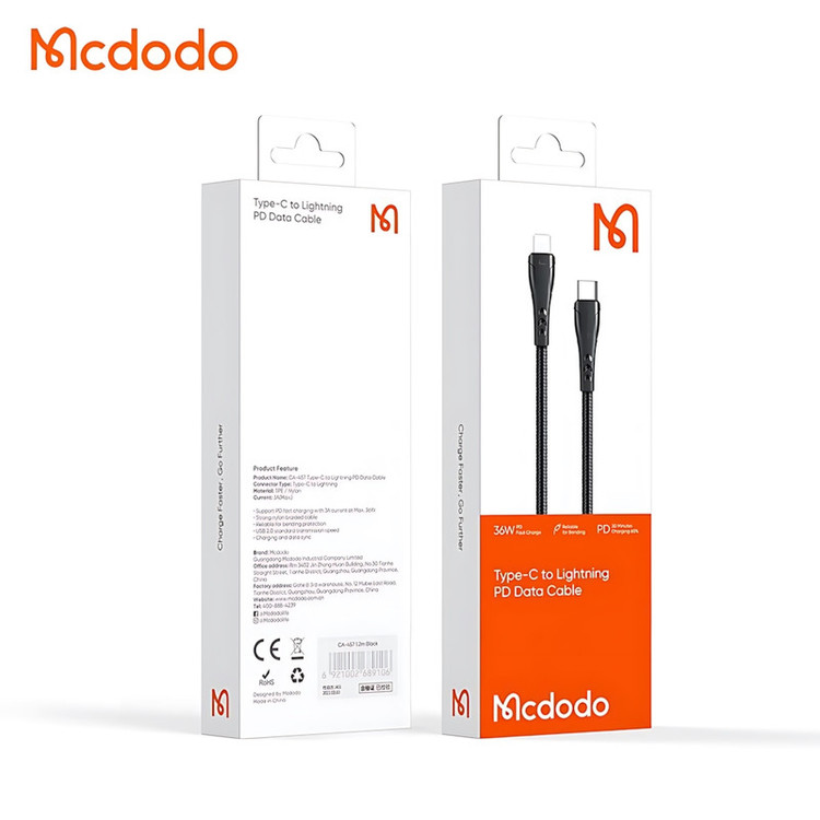 کابل تبدیل USB-C به لایتنینگ مک دودو مدل CA-457 طول 0.2 متر