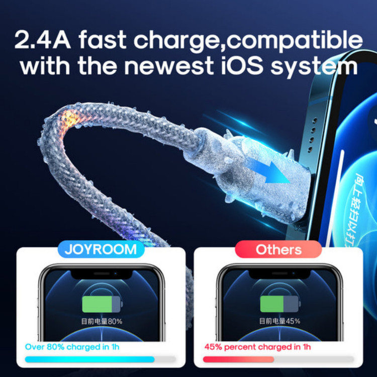کابل تبدیل USB به لایتنینگ جوی روم مدل چراغ دار طول 1.2 متر
