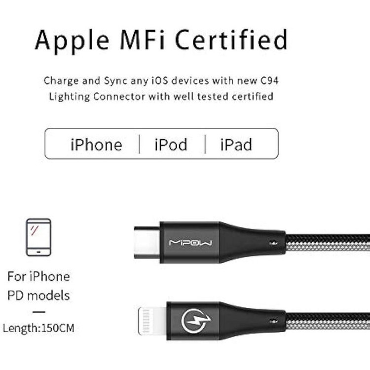 کابل تبدیل USB-C به لایتنینگ طول 1 متر
