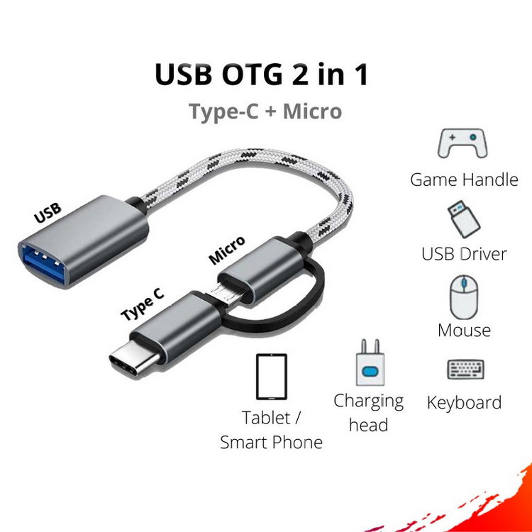 مبدل USB OTG به USB TYPE_C/microUSB مدل TWO IN ONE