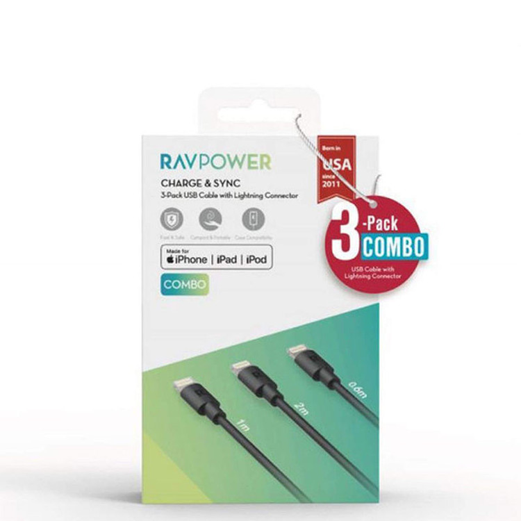 کابل تبدیل USB به لایتنینگ راوپاور مدل RP-CB045 مجموعه ۳ عددی