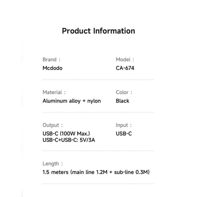 کابل usb-c مک دودو مدل ca-6740 طول1.5 متر