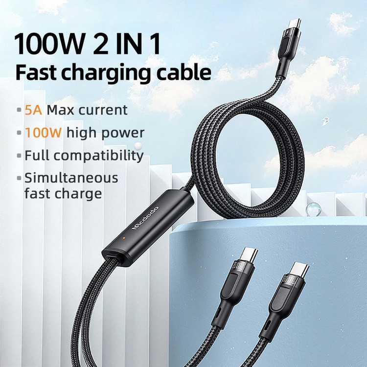 کابل تبدیل 1 به 2 USB-C مک دودو مدل CA-7470 طول 1.2 متر