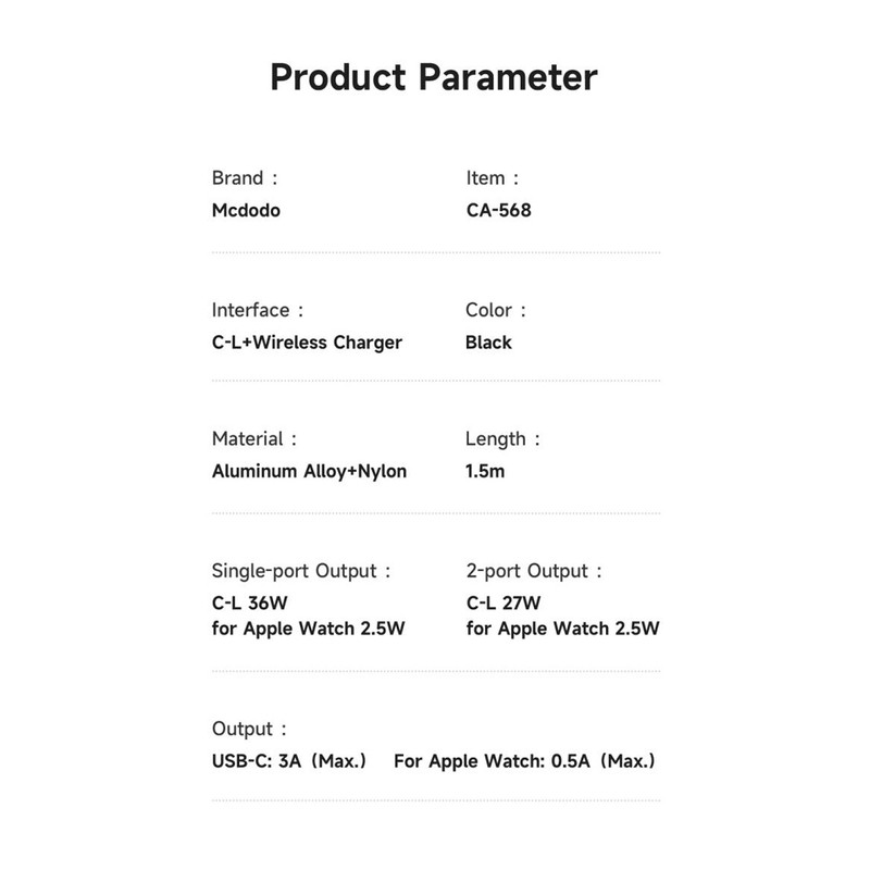 کابل تبدیل USB-C به میکرو اپل واچ /لایتنینگ مک دودو مدل ca-5680 طول 1.5 متر