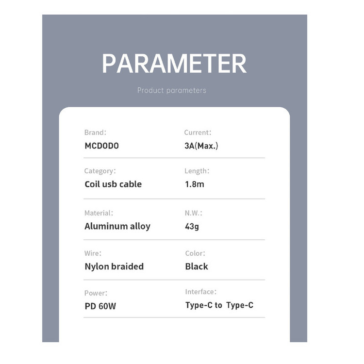 کابل USB-C مک دودو مدل MC-CA-7860 طول 1.8 متر