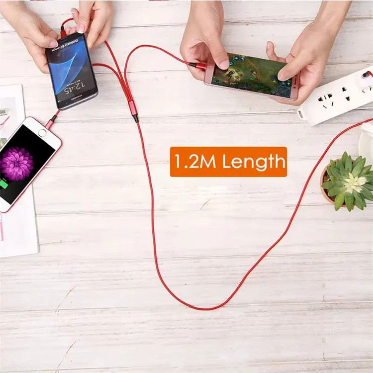 کابل تبدیل USB به microUSB / USB-C / لایتنینگ توزو مدل 3IN1 Safe طول 1.2 متر
