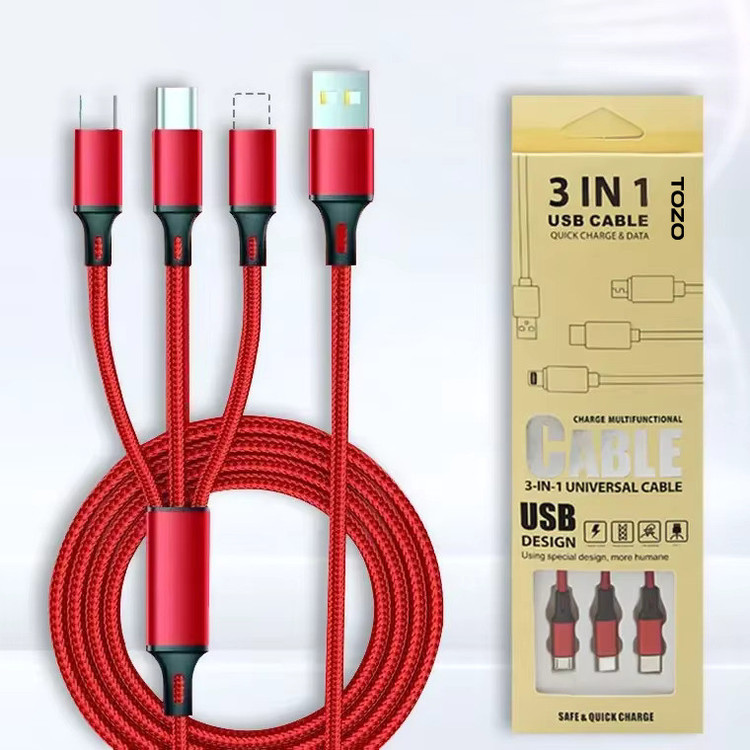 کابل تبدیل USB به microUSB / USB-C / لایتنینگ توزو مدل 3IN1 Safe طول 1.2 متر