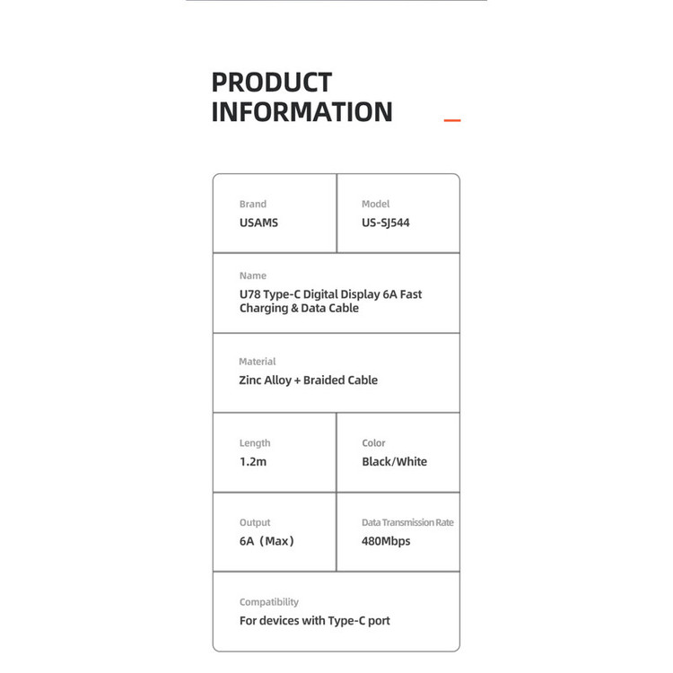 کابل تبدیل USB به USB-C مدل US-SJ544-66W طول 1.2 متر