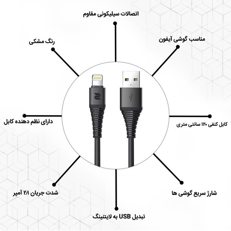 کابل تبدیل USB به لایتنینگ راک اسپیس مدل RCB0557 طول 1.2 متر