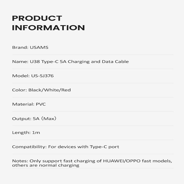 کابل تبدیل USB به USB-C مدل US-SJ376 U38 طول 1 متر