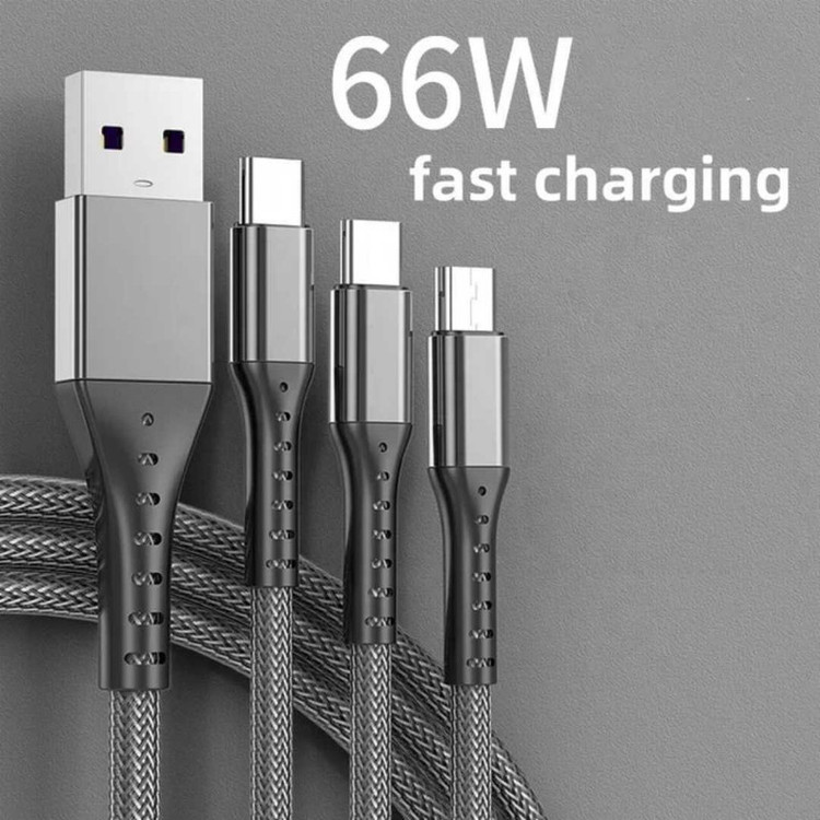 کابل تبدیل USB به micro USB/لایتنینگ/USB-C مدل XKS طول 1.2 متر