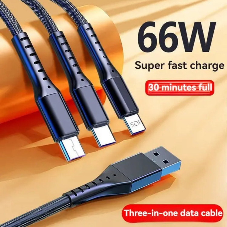 کابل تبدیل USB به micro USB/لایتنینگ/USB-C مدل XKS طول 1.2 متر