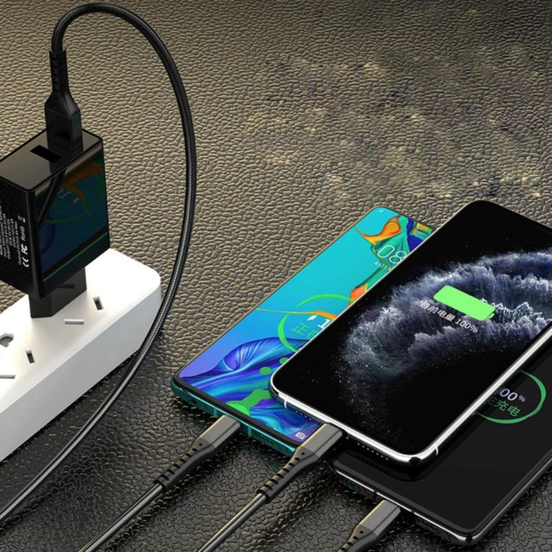 کابل تبدیل USB به micro USB/لایتنینگ/USB-C مدل XKS طول 1.2 متر