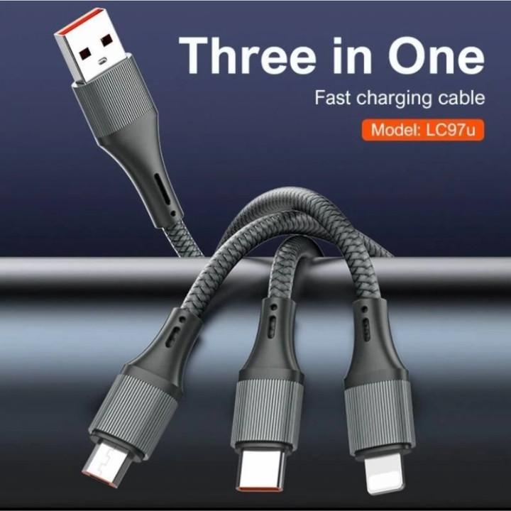 کابل تبدیل USB به لایتنینگ /USB/MicroUSB الدینو مدل LC97U به طول 1.2 متر