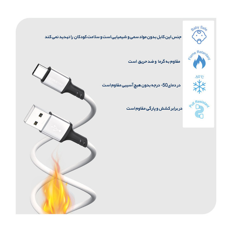 کابل تبدیل USB به USB-C بروفون مدل BX83 طول 1 متر