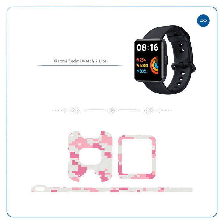 برچسب ماهوت طرح Army_Pink_Pixel مناسب برای ساعت هوشمند شیائومی Redmi Watch 2 Lite