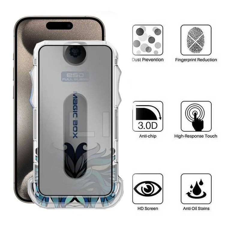 محافظ صفحه نمایش حریم شخصی اپیکوی مدل Lion Privacy Easy Install مناسب برای گوشی موبایل اپل iPhone 15 Pro Max به همراه کیت نصب