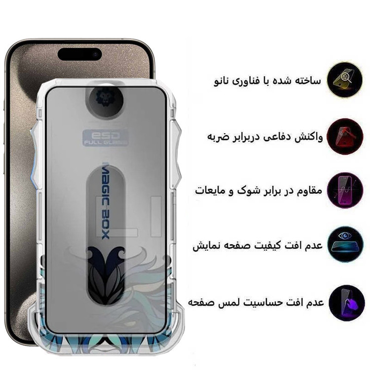 محافظ صفحه نمایش حریم شخصی اپیکوی مدل Lion Privacy Easy Install مناسب برای گوشی موبایل اپل iPhone 15 Pro Max به همراه کیت نصب