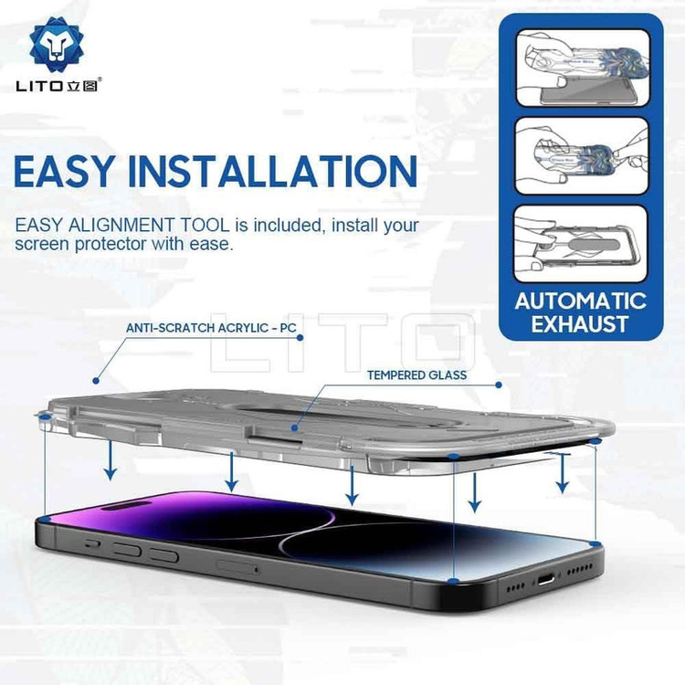 محافظ صفحه نمایش حریم شخصی اپیکوی مدل Lion Privacy Easy Install مناسب برای گوشی موبایل اپل iPhone 15 Pro Max به همراه کیت نصب