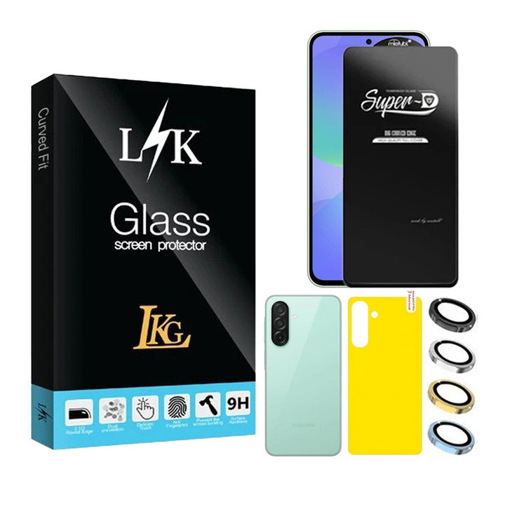 محافظ صفحه نمایش ال کا جی مدل سوپر دی مناسب برای گوشی موبایل سامسونگ Galaxy A36 5G به همراه محافظ پشت گوشی و محافظ لنز