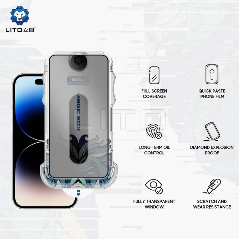 محافظ صفحه نمایش حریم شخصی اپیکوی مدل Lion Privacy Easy Install مناسب برای گوشی موبایل اپل iPhone 16 Pro Max به همراه کیت نصب