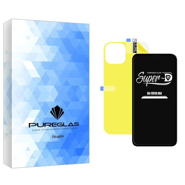 محافظ صفحه نمایش پیور گلس مدل NueGlas SuperD مناسب برای گوشی موبایل اپل iPhone 12 به همراه محافظ پشت گوشی
