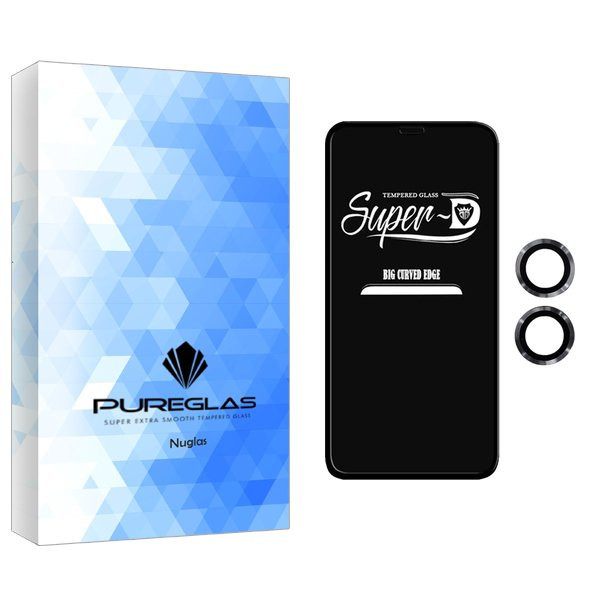 محافظ صفحه نمایش پیور گلس مدل NueGlas SuperD مناسب برای گوشی موبایل اپل iPhone 12 به همراه محافظ لنز گوشی