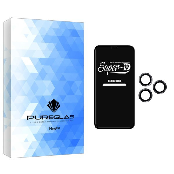 محافظ صفحه نمایش پیور گلس مدل NueGlas SuperD مناسب برای گوشی موبایل اپل iPhone 11 Pro Max به همراه محافظ لنز گوشی