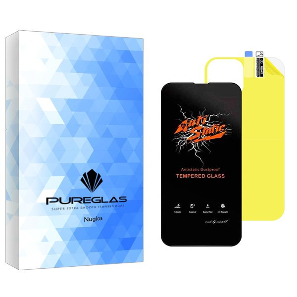 محافظ صفحه نمایش پیور گلس مدل NueGlas Antistatic مناسب برای گوشی موبایل اپل iPhone 13 Pro  به همراه محافظ پشت گوشی
