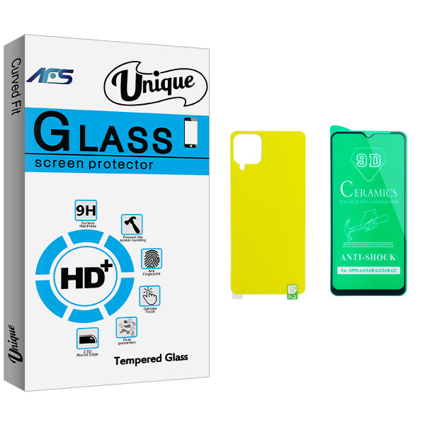 محافظ صفحه نمایش سرامیکی  ای اف اس مدل Unique Glass مناسب برای گوشی موبایل سامسونگ Galaxy A12 به همراه محافظ پشت گوشی