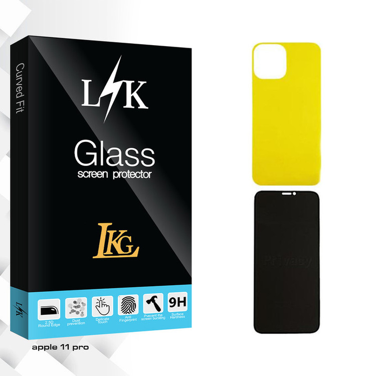 محافظ صفحه نمایش حریم شخصی ال کا جی مدل LK مناسب برای گوشی موبایل اپل iPhone 11 Pro به همراه محافظ پشت گوشی