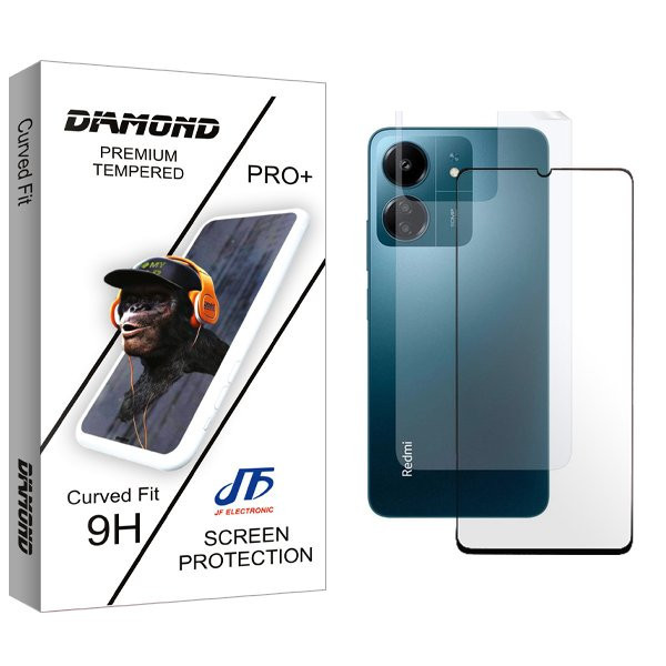 محافظ صفحه نمایش شیشه ای جی اف مدل Diamond مناسب برای گوشی موبایل شیائومی Redmi 13C به همراه محافظ پشت گوشی
