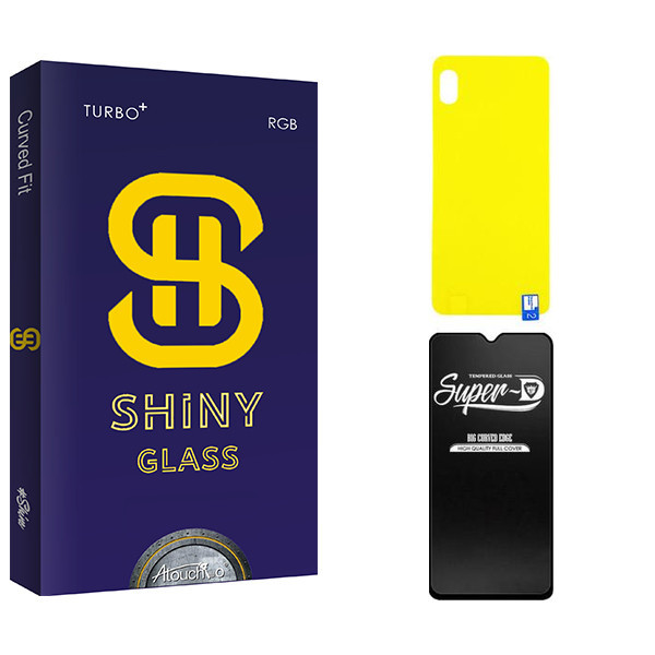 محافظ صفحه نمایش شیشه ای آتوچبو مدل Shiny Super-D مناسب برای گوشی موبایل سامسونگ GALAXY A10 به همراه محافظ پشت گوشی